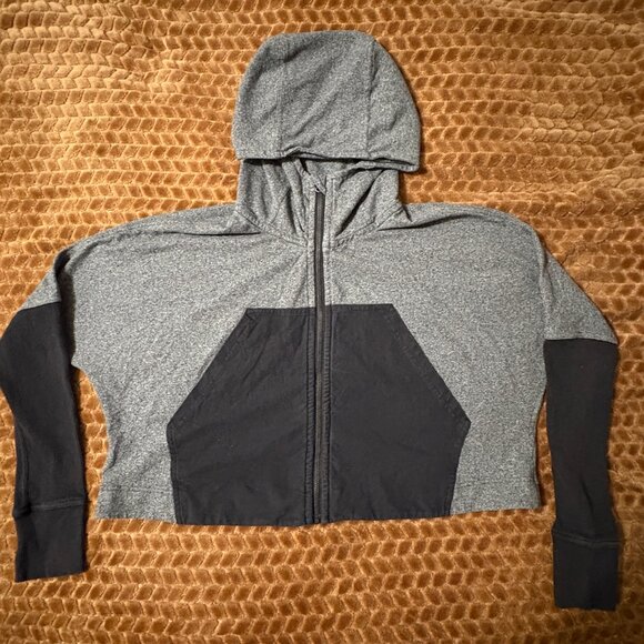 Lululemon Stretch Cotton Cropped Full-Zip Track Hoodie Jacket Grey Black 8 - Picture 3 of 8